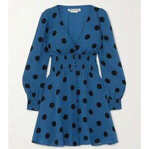 Reformation Alani Shirred Polka-Dot Georgette Mini Dress